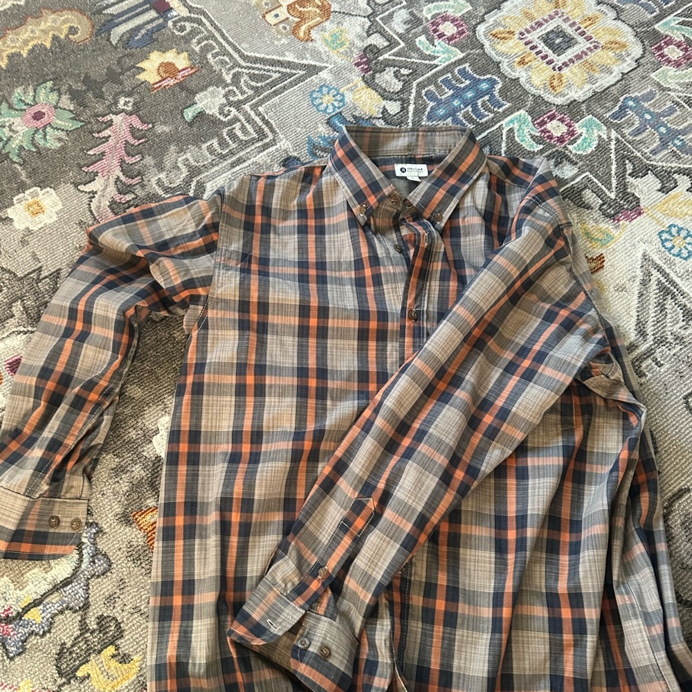 Haggar Orange and Blue Plaid Casual Shirt
